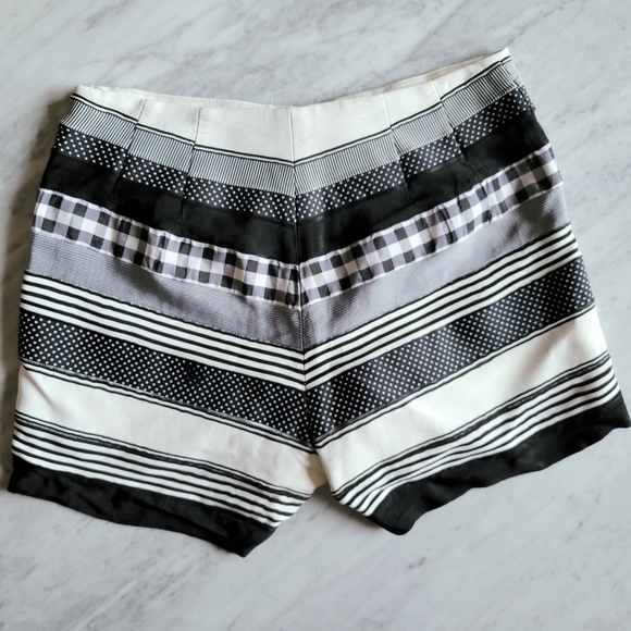 J McLaughlin Shorts Black Cream Patchwork Stripe Plaid 0 - Picture 3 of 7